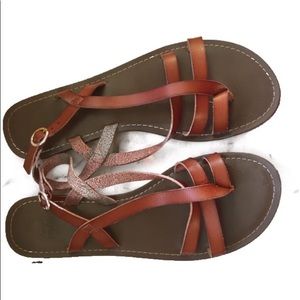 NWOT Faded Glory cognac leather sandals Sz 9